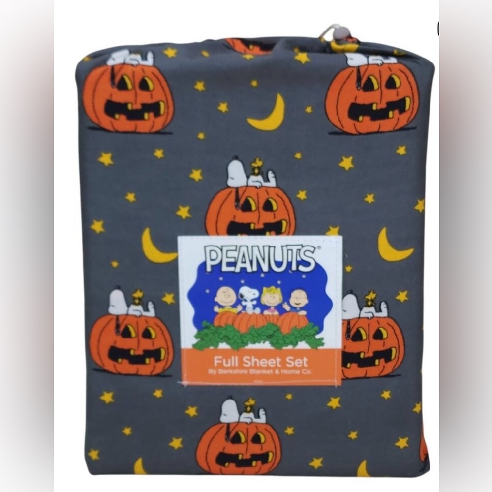 Peanuts Snoopy Pumpkin Moon Grey 4PC Full Sheet Set